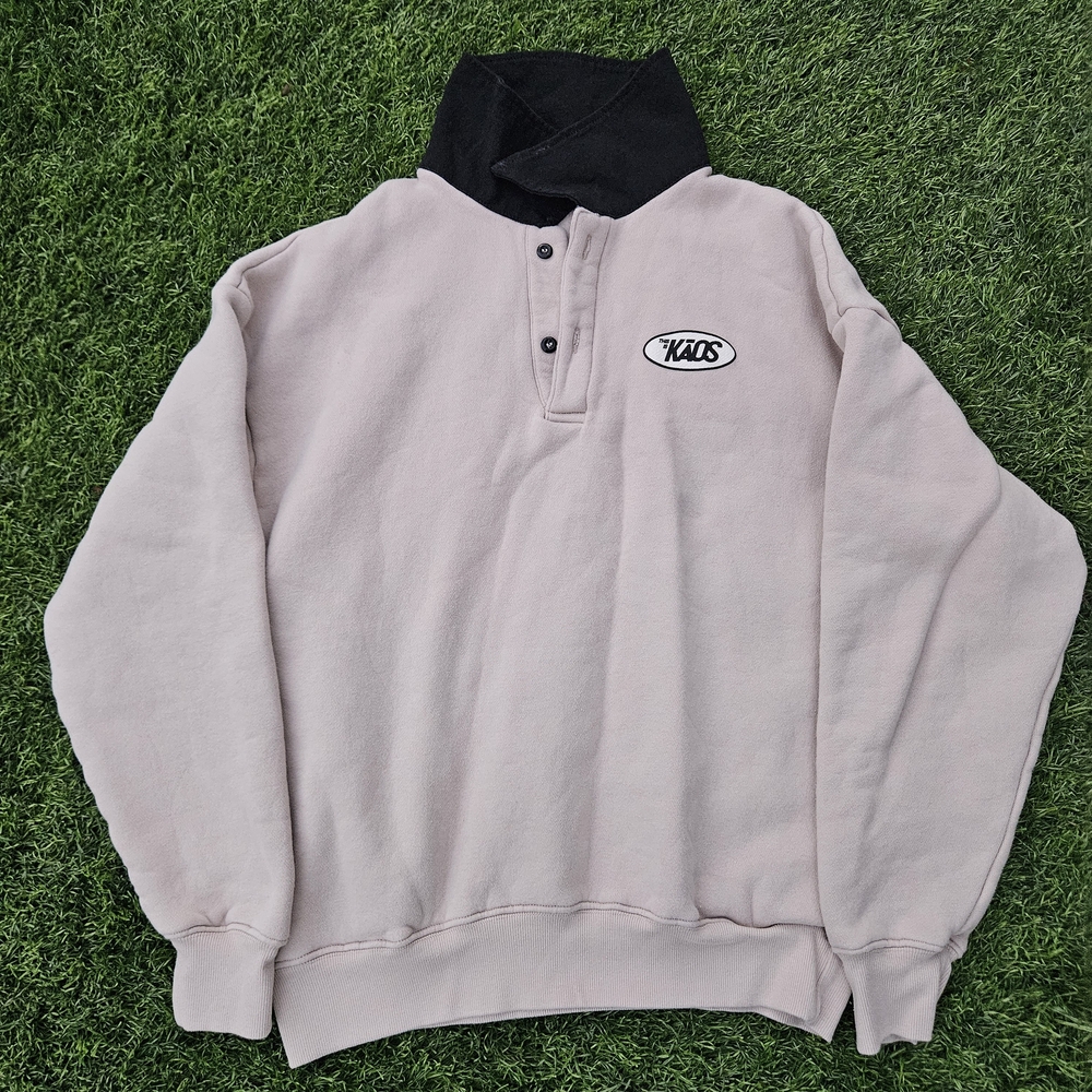 This Is KAOS Beige Fleece Pullover Sweatshirt Men’s M – 90s Style Half Button